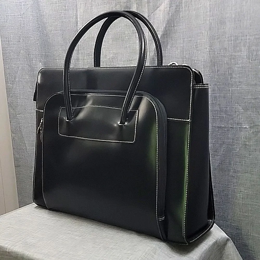 Mcklein Lake Forest Ladies Leather Laptop BriefCase W/ Removable Sleeve - Black